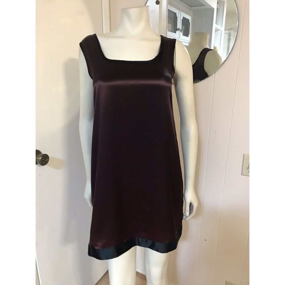 Jeff Gallano Paris Designer Vintage Simple Shiny Brown & Black Slip Dress SM